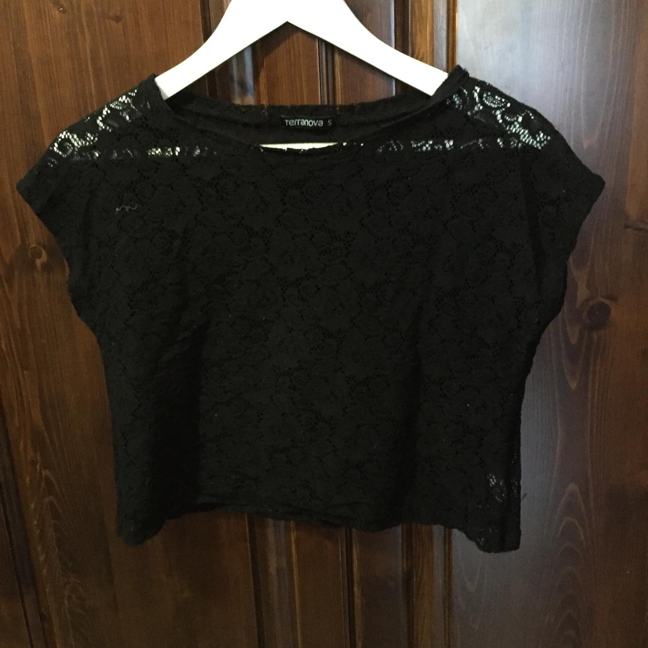 Maglietta in pizzo corta Terranova, Nera, Depop