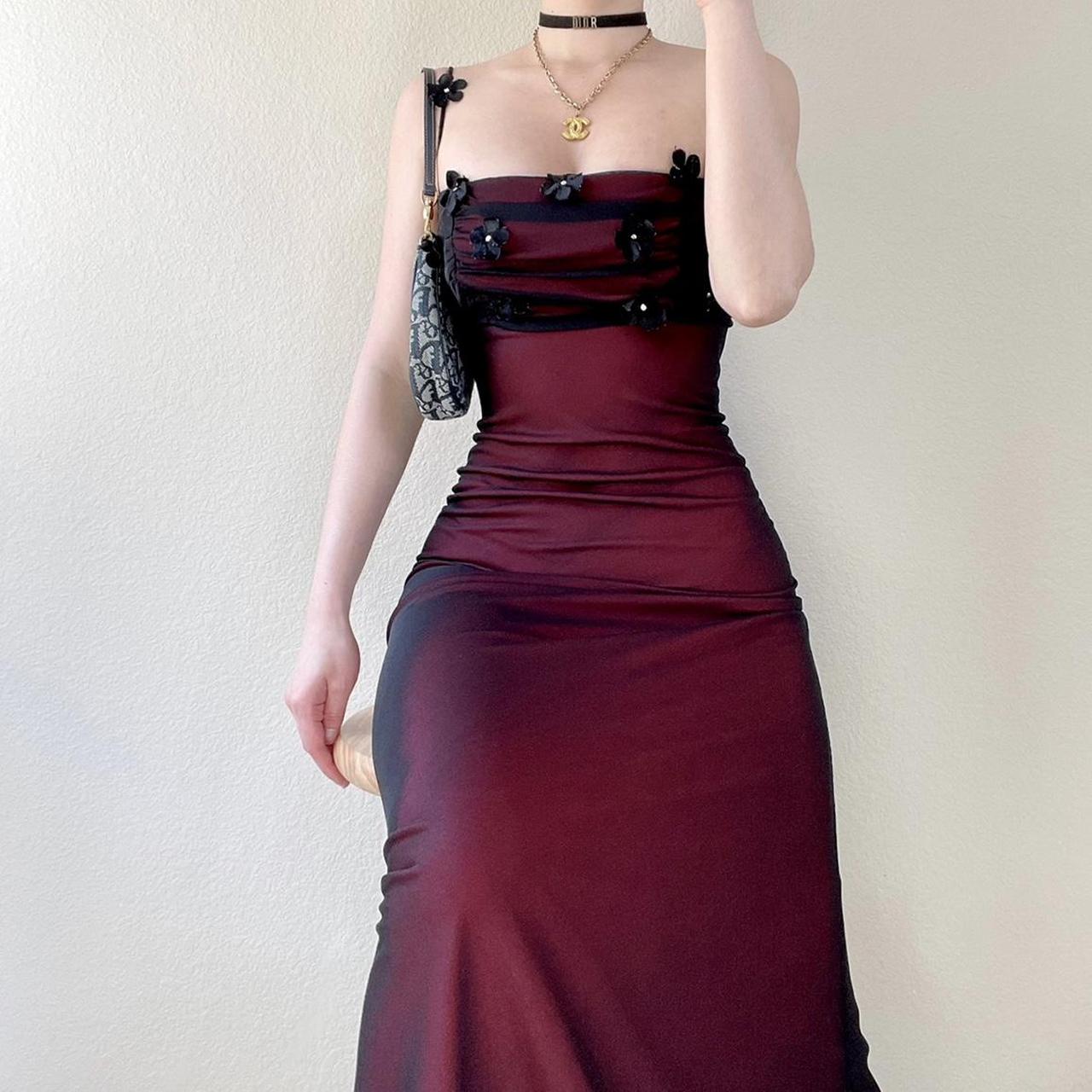 90s vintage black red milkmaid vampy gown goth prom... - Depop