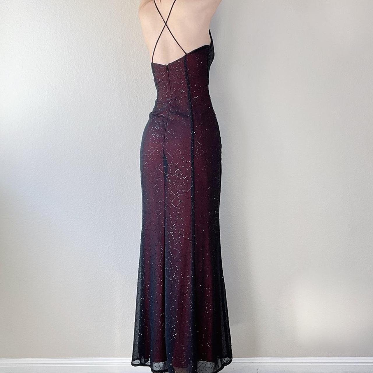 90s goth sparkly black red mesh layered gown vampy... - Depop