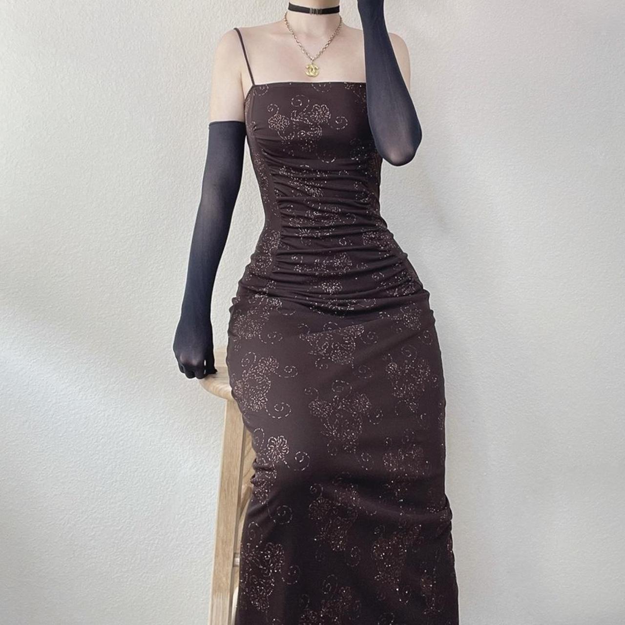 90s vintage goth sparkly brown mesh layered prom... - Depop