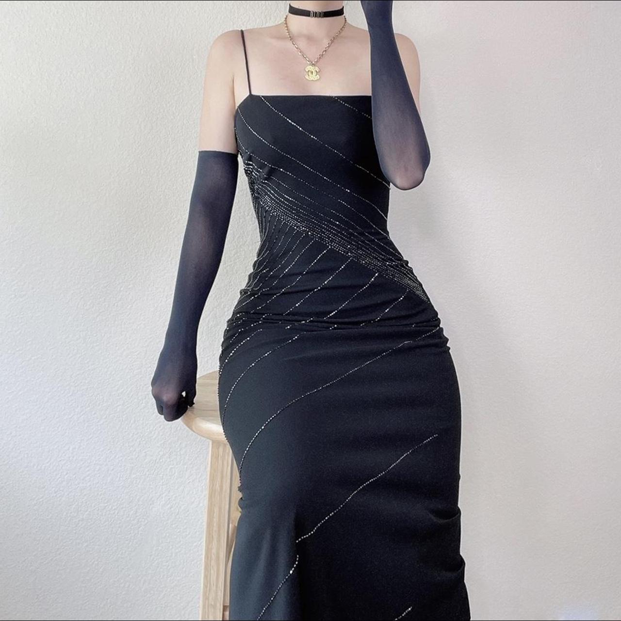 90s Vintage black beaded gown prom dress 🕊 Sorry!... - Depop