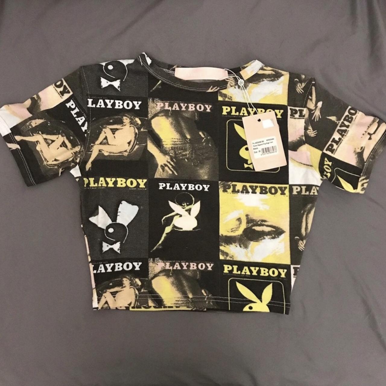 Missguided x Playboy Magazine Print Satin Shirt & - Depop