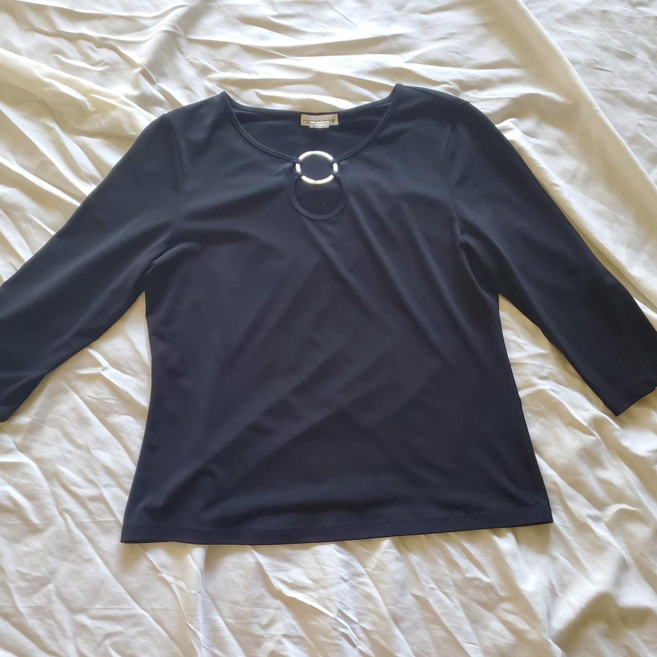 Early 2000s black quarter sleeve shirt with silver... - Depop