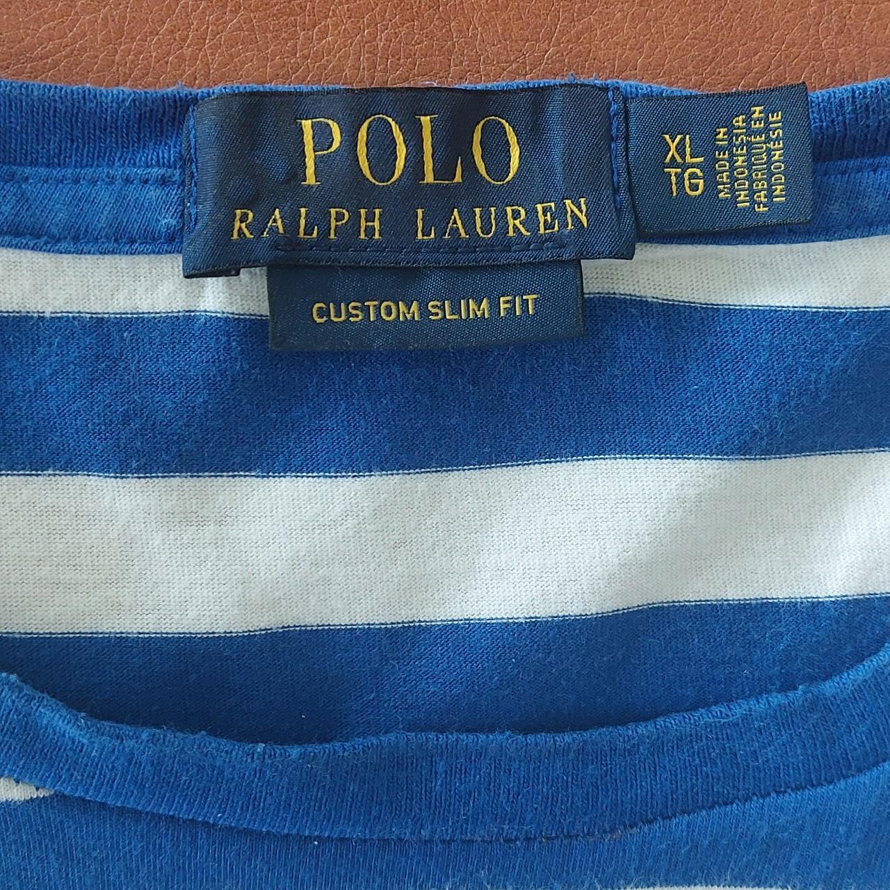 Blue & white striped ralph lauren tshirt. - Depop