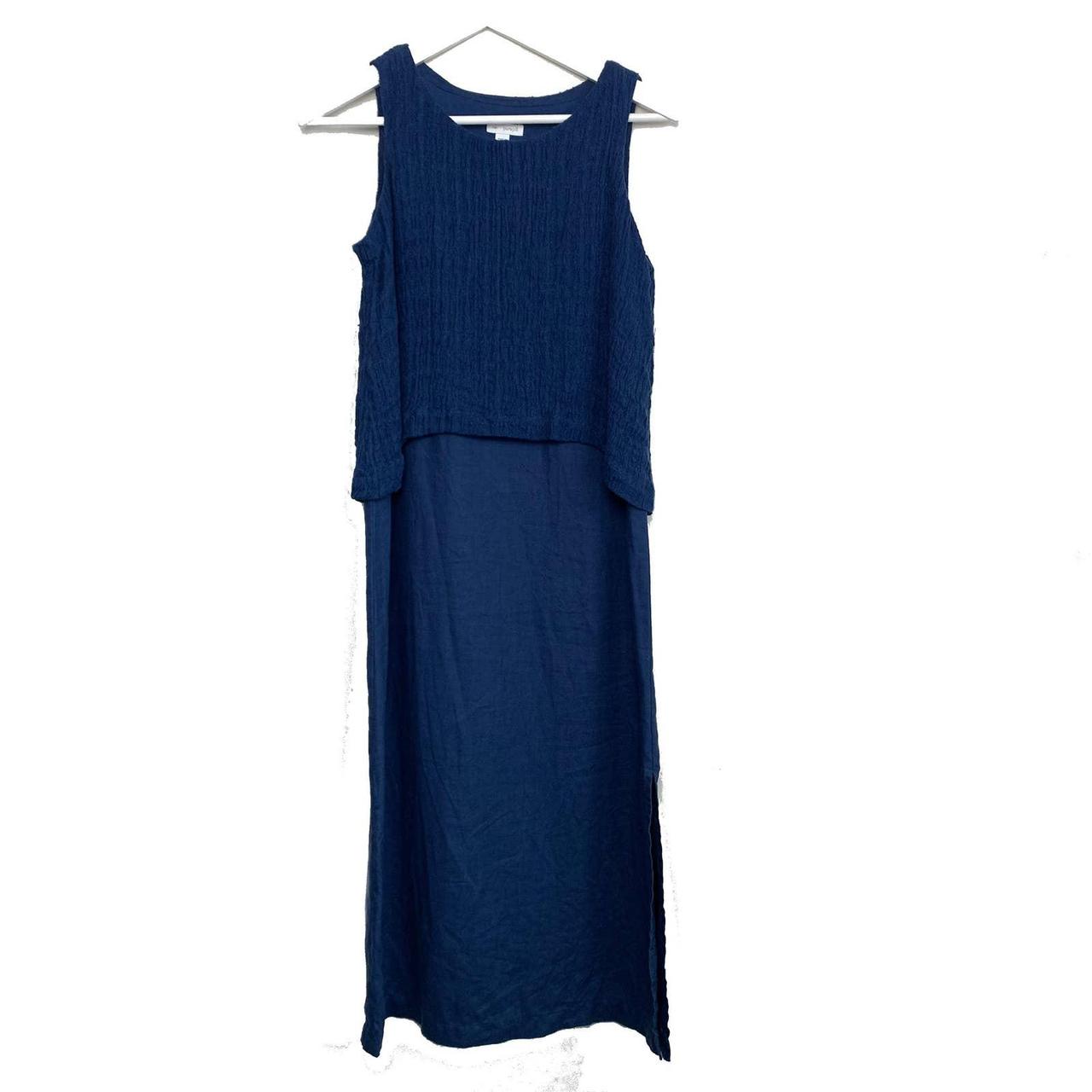 J.Jill Love Linen Blue Sleeveless Midi Dress with... - Depop