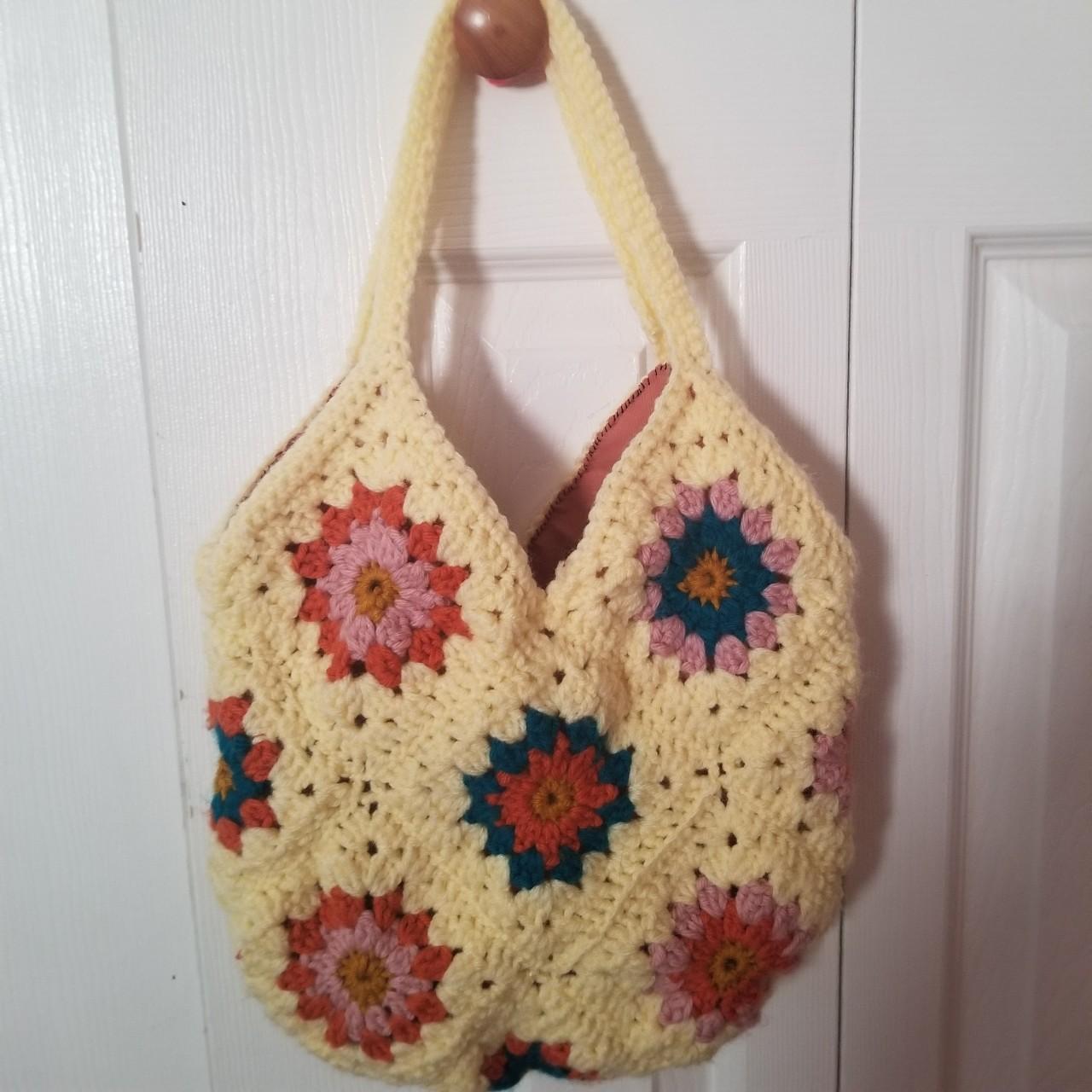 Handmade crochet bag with fabric lining on Depop