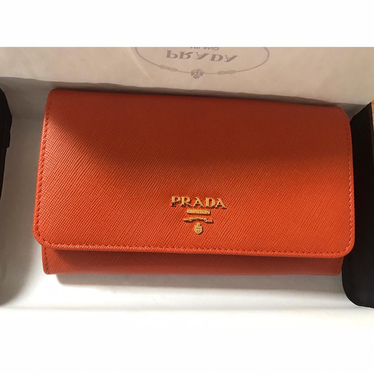 Orange Prada Saffiano leather Wallet with Strap -... - Depop