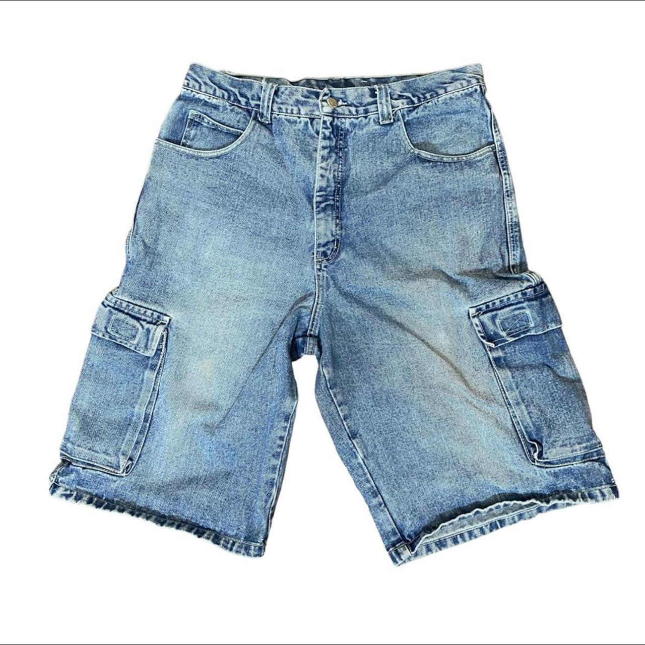 Vintage light wash 90s fubu jean shorts Size :... - Depop