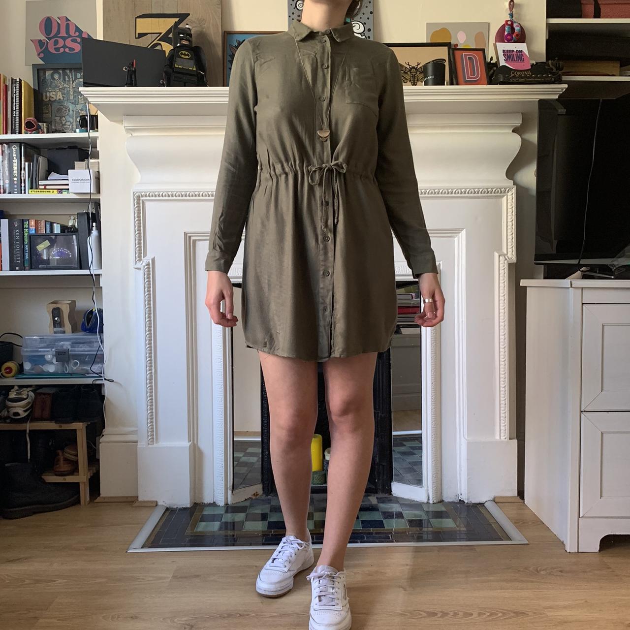 khaki shirt dress h&m