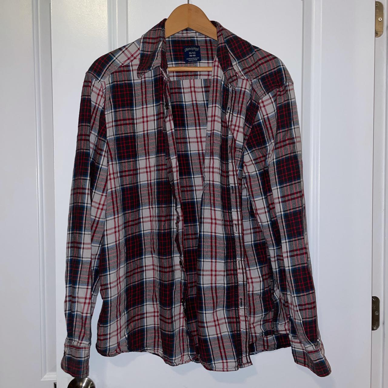 Red White and Blue Faded Glory Plaid Flannel Button... - Depop