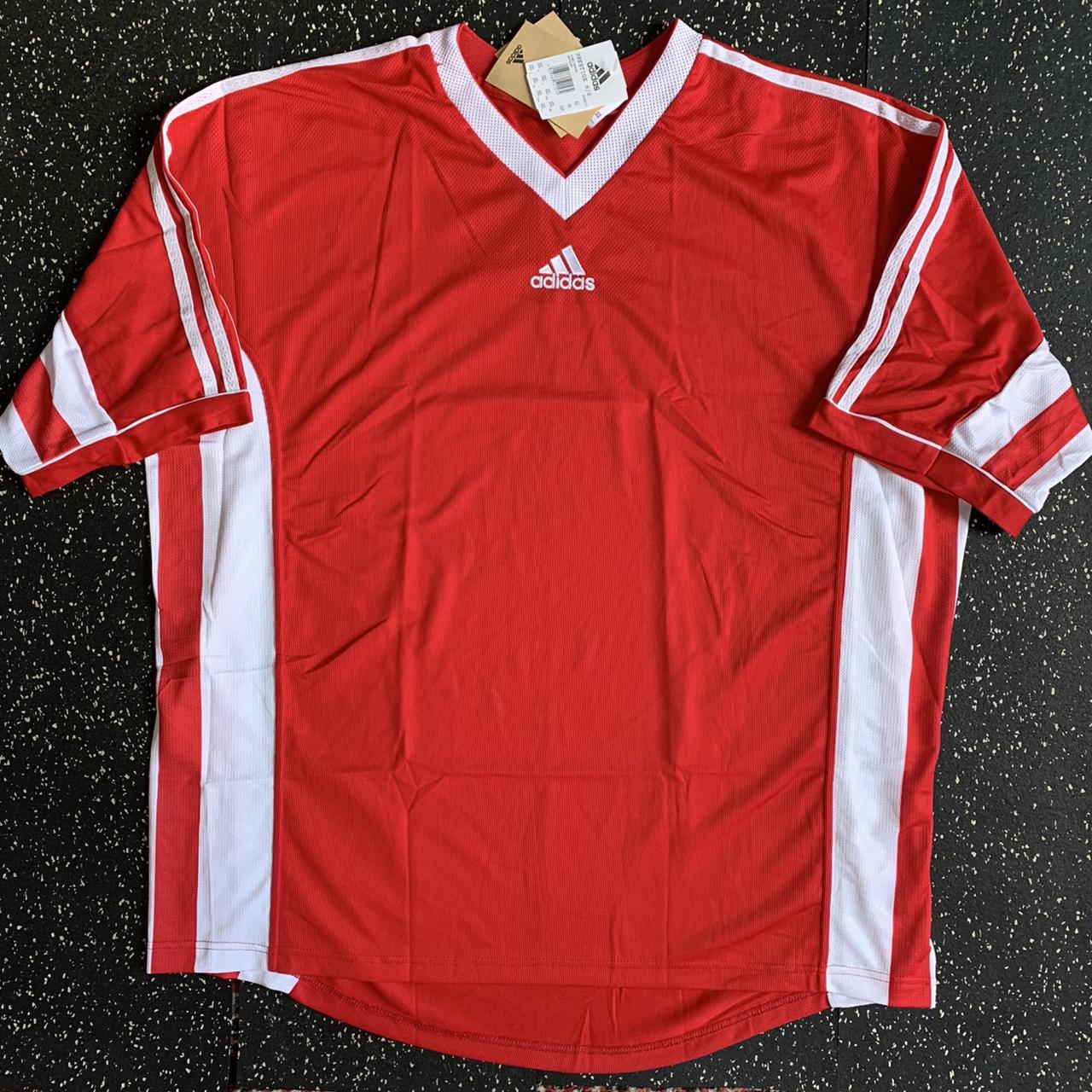 Vintage red ADIDAS soccer short sleeve sports shirt.... - Depop