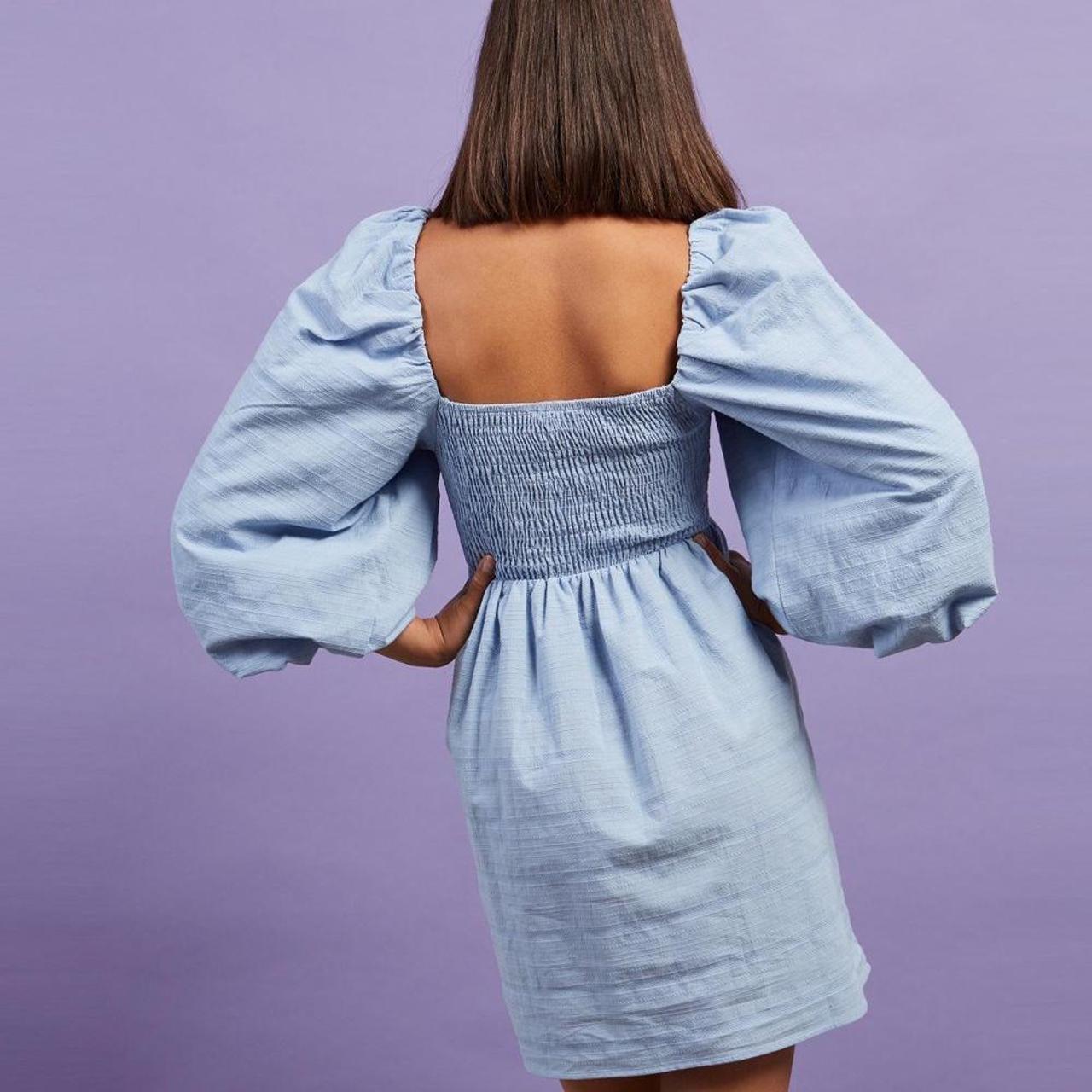 Dazie | Blue Patterned Puff Sleeve Mini Dress | Size... - Depop