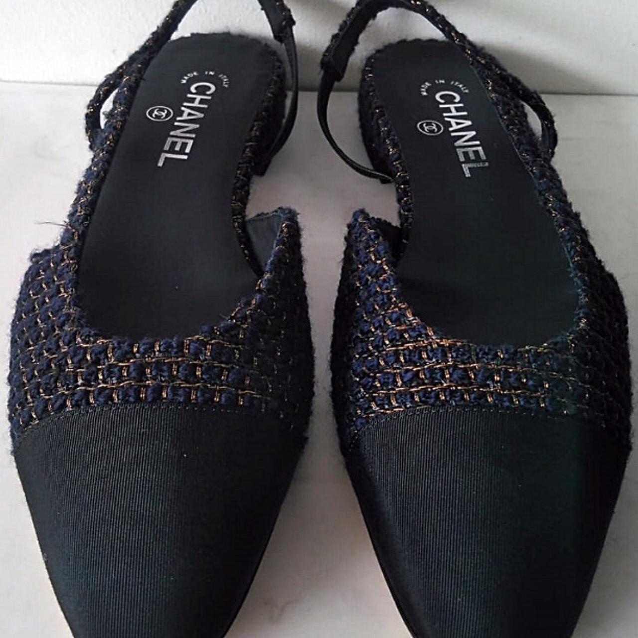 Authentic Chanel slingbacks. Beautiful navy suede - Depop
