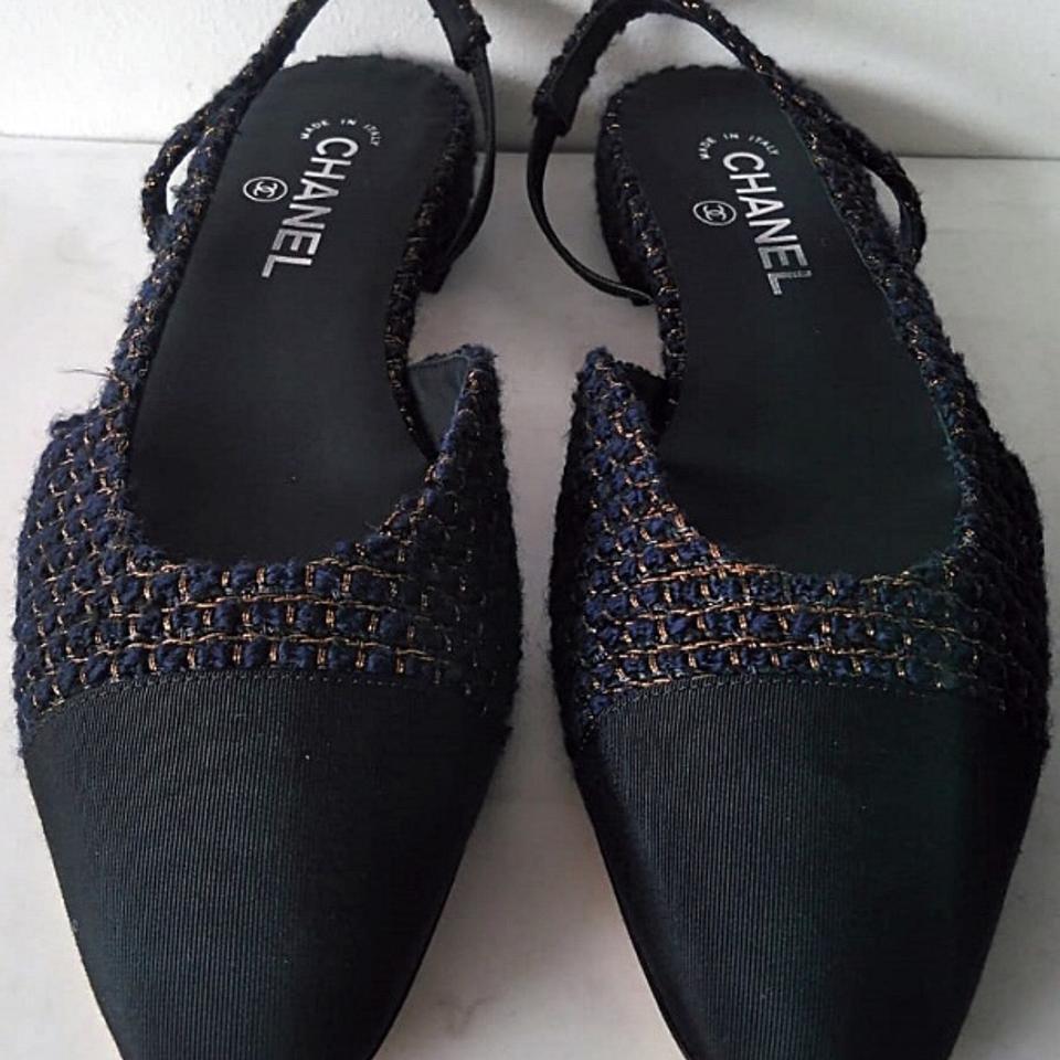 Slingback tweed sandals Chanel Black size 38 EU in Tweed - 38885453