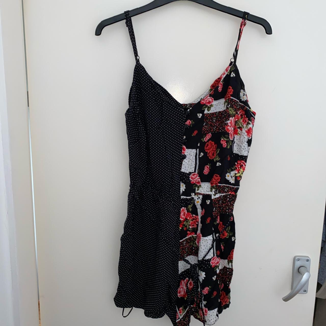 Black/white/floral play suit with adjustable straps,... - Depop