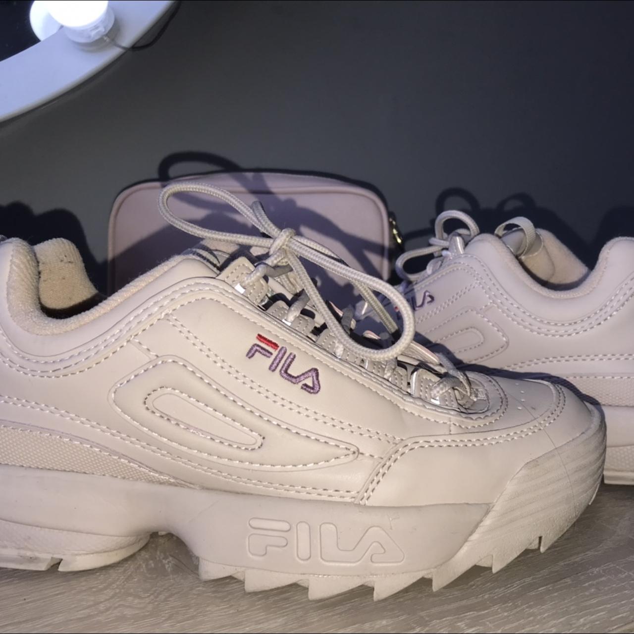 pastel pink chunky Fila shoes great street shoe for... - Depop