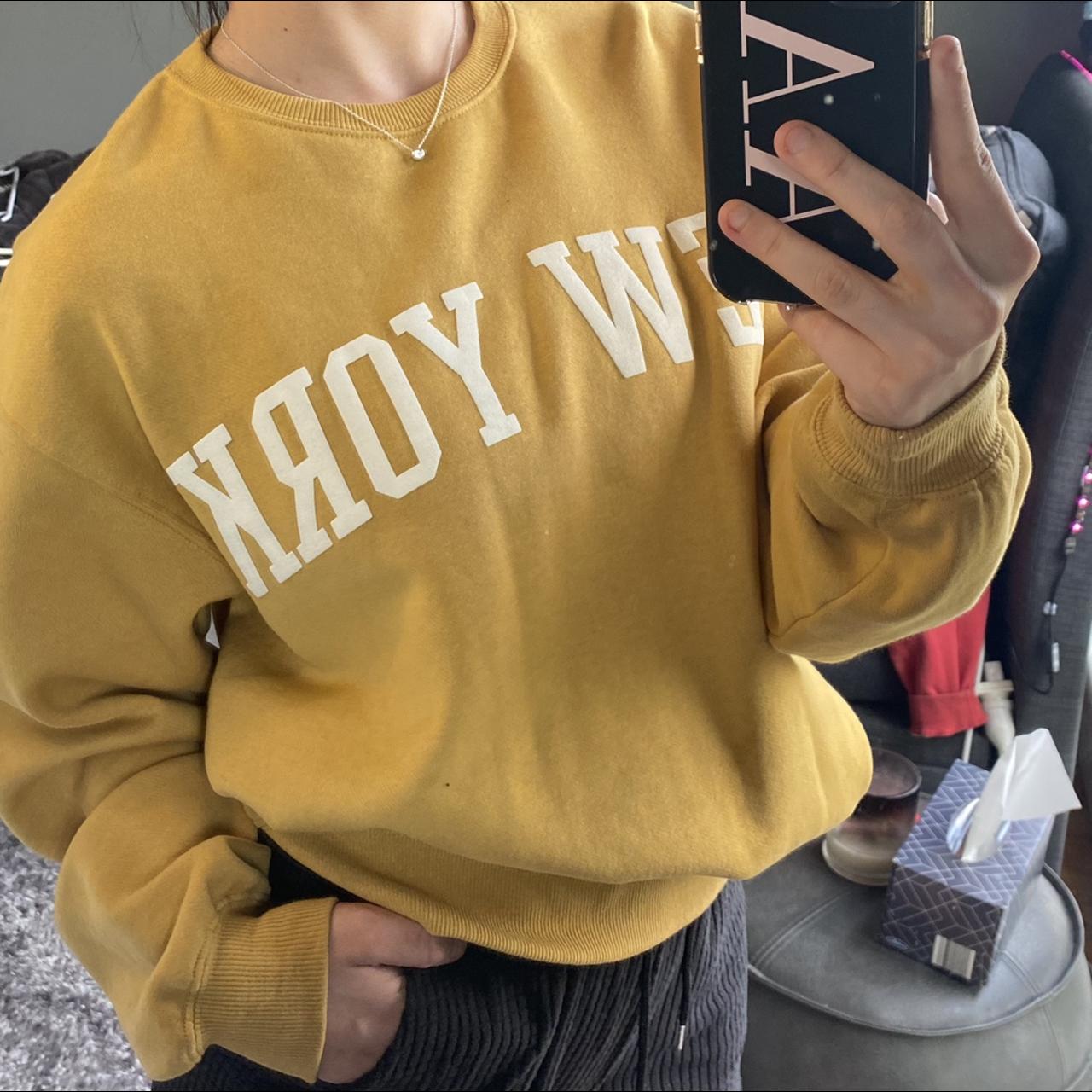 Oversized Ghanda New York crew Jumper cute mustard... - Depop