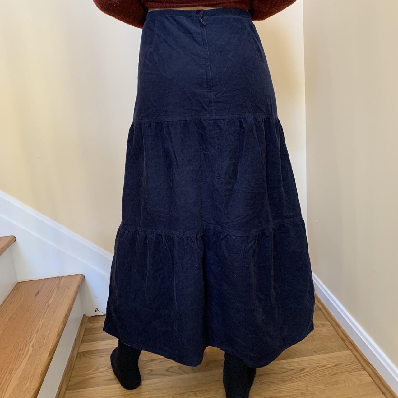 Corduroy navy blue skirt - billowy, teared #navy... - Depop