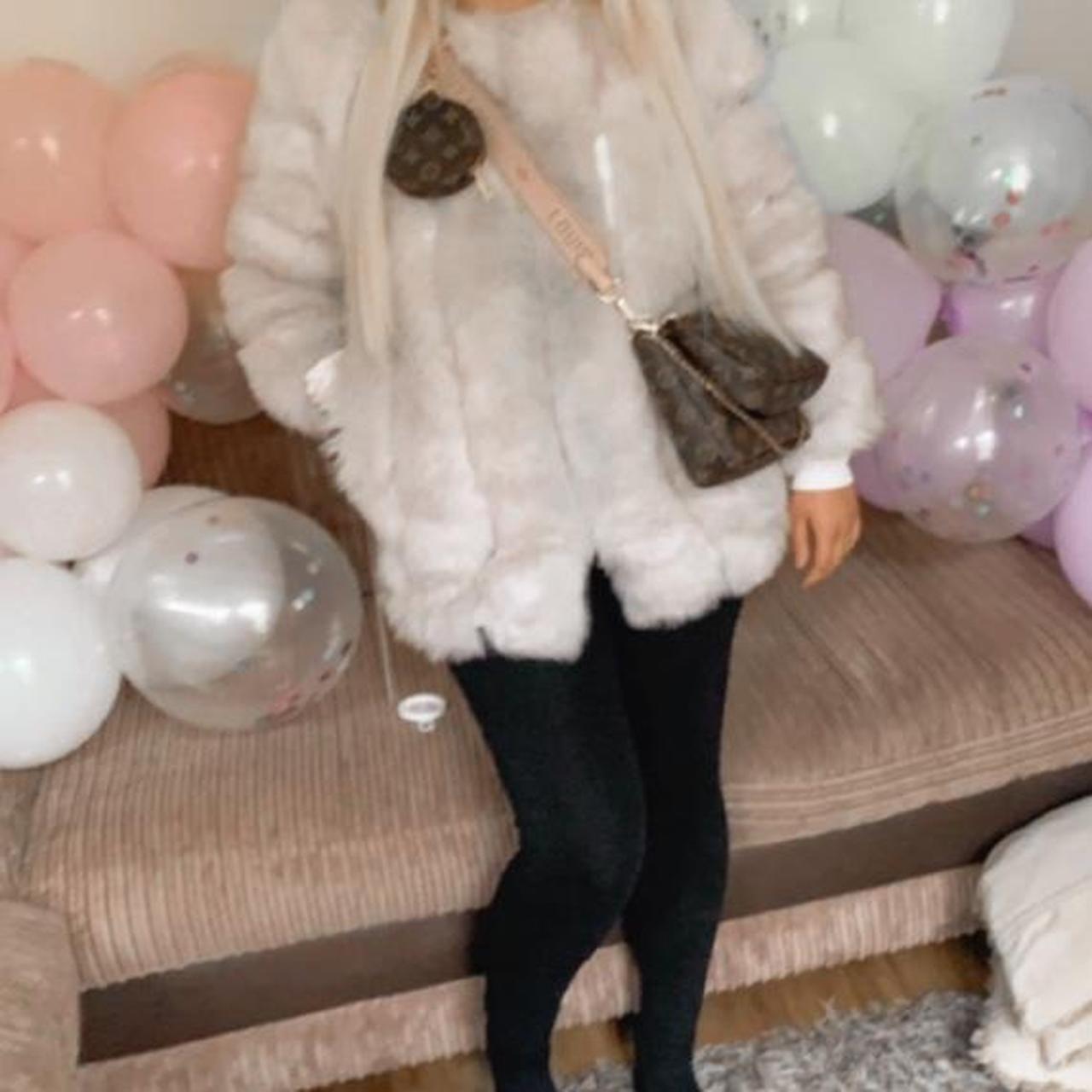 white faux fur coat in perfect condition... Depop