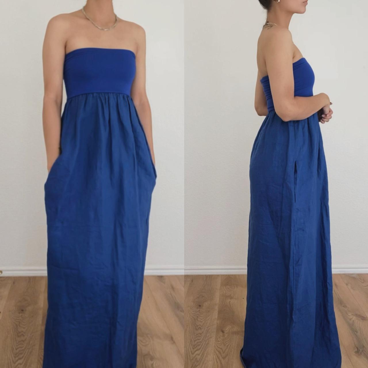 Cobalt Blue Strapless Maxi Dress • Pockets • Depop 