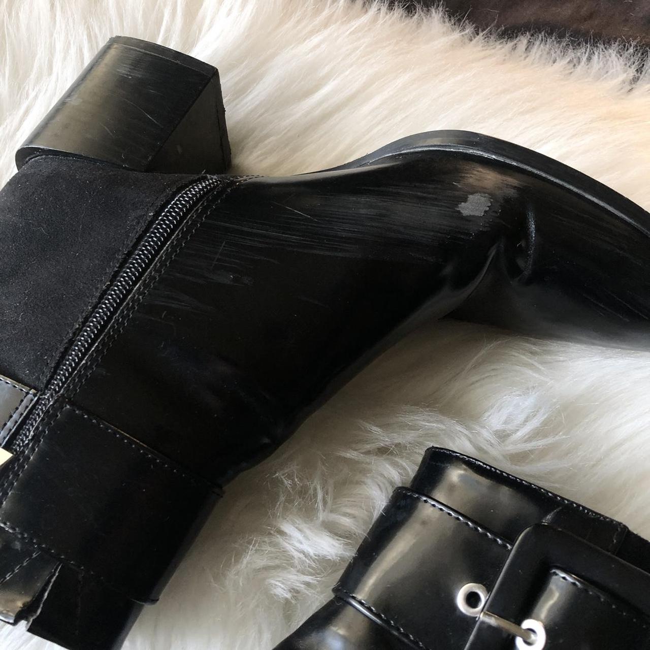 Black vinyl Zara ankle boots with side buckle and... - Depop