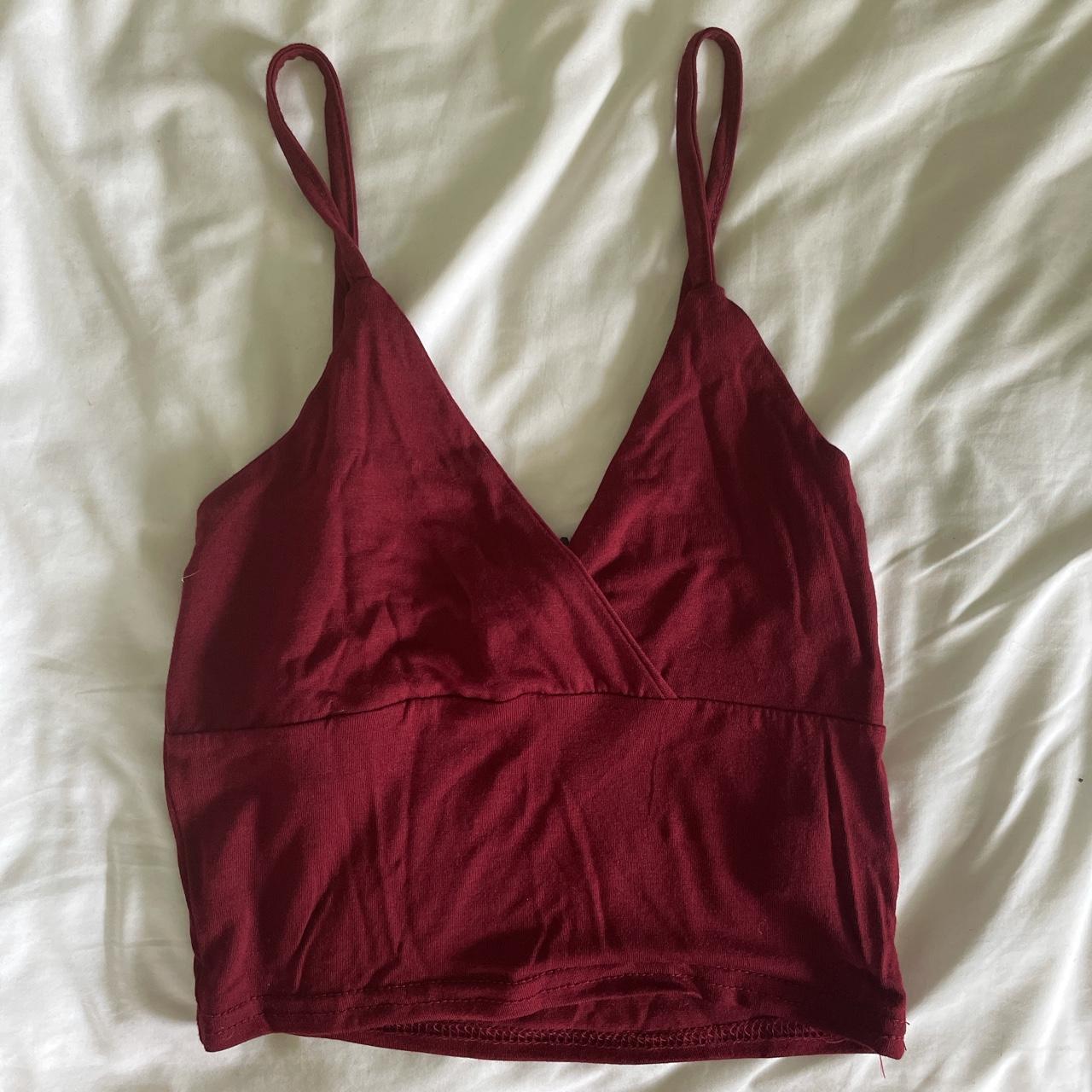 nasty gal burgundy cross front crop top. size Uk 6.... - Depop