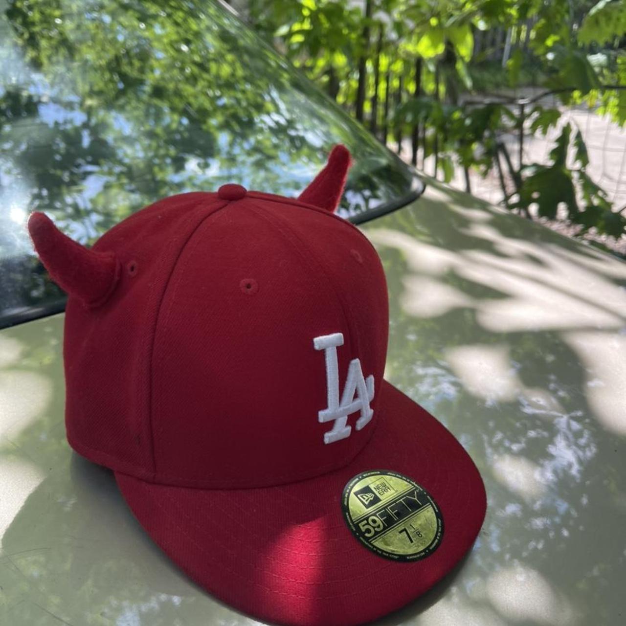 La Dodgers Red Devil Horn Fitted Hat Angeles Dodgers La Hat With