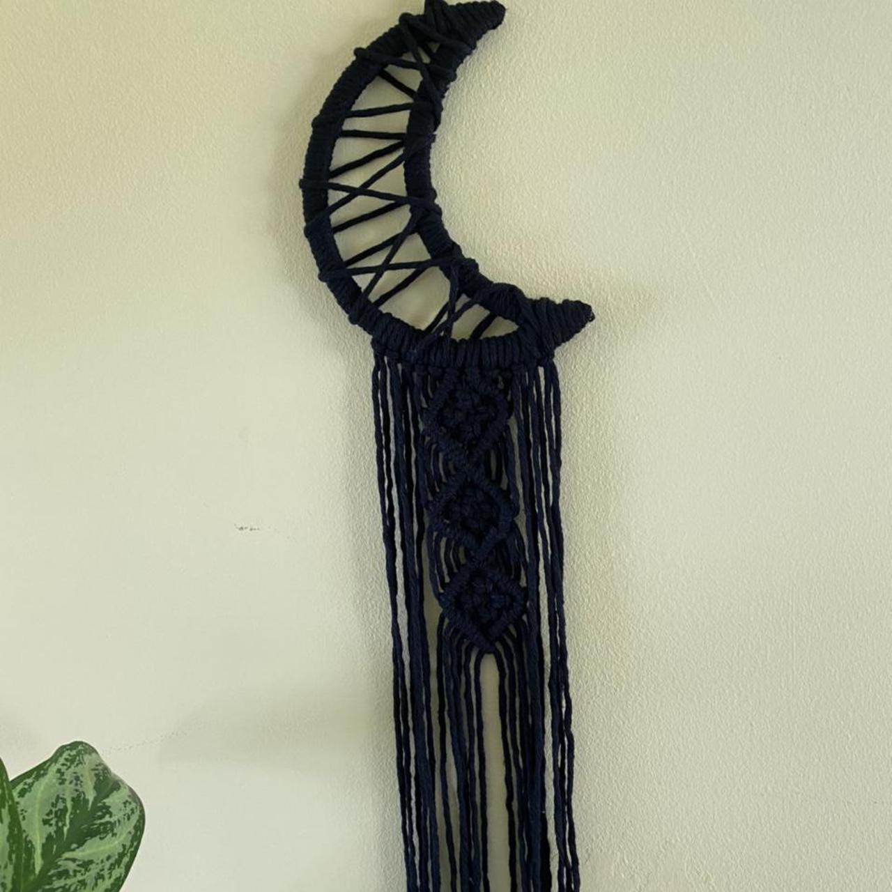Black moon wall hanging, macrame moon wall art,... Depop