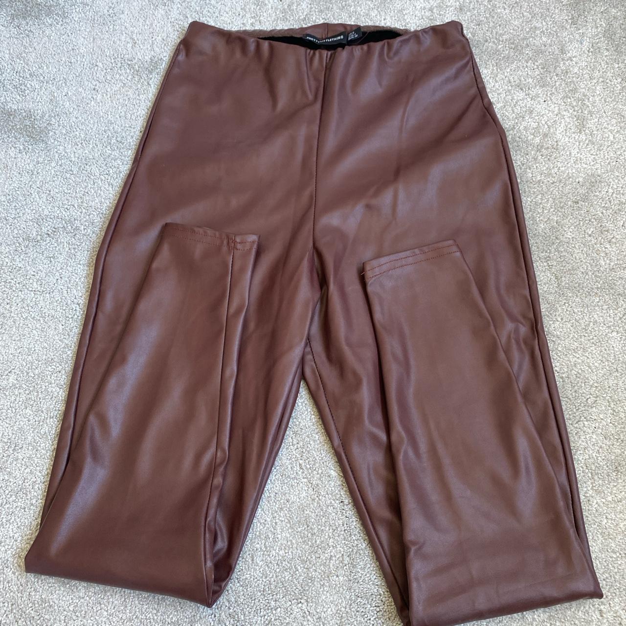 Chocolate brown faux leather leggings UK 8... - Depop