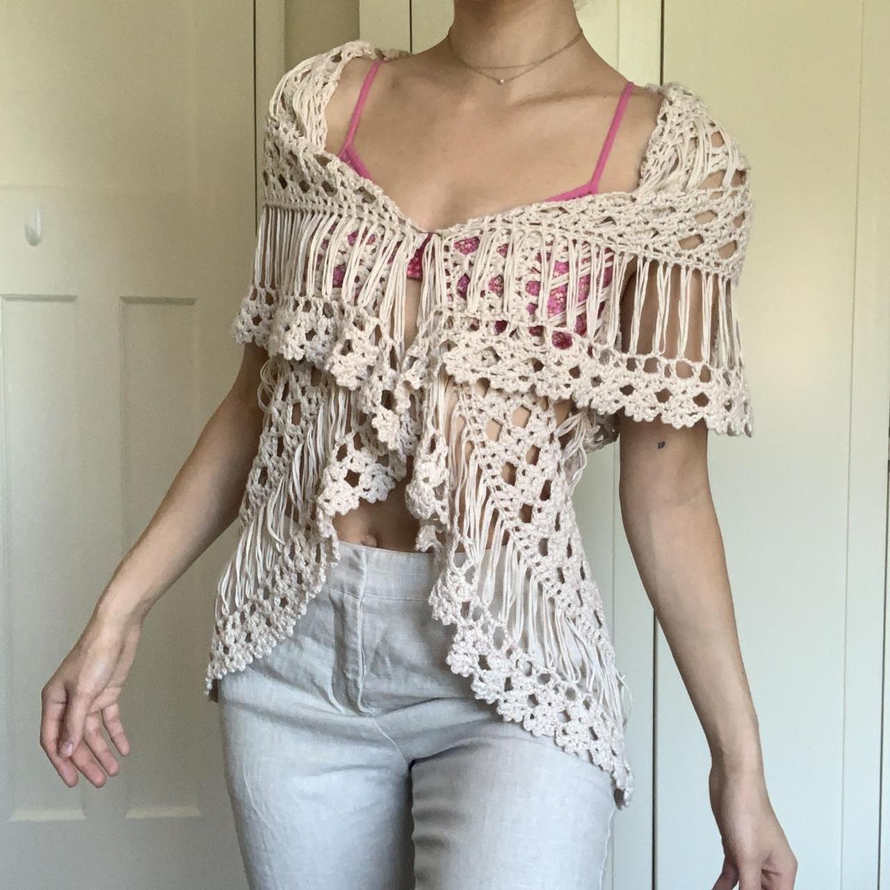 Vintage 90’s cottage crochet knitted beach cover up... - Depop