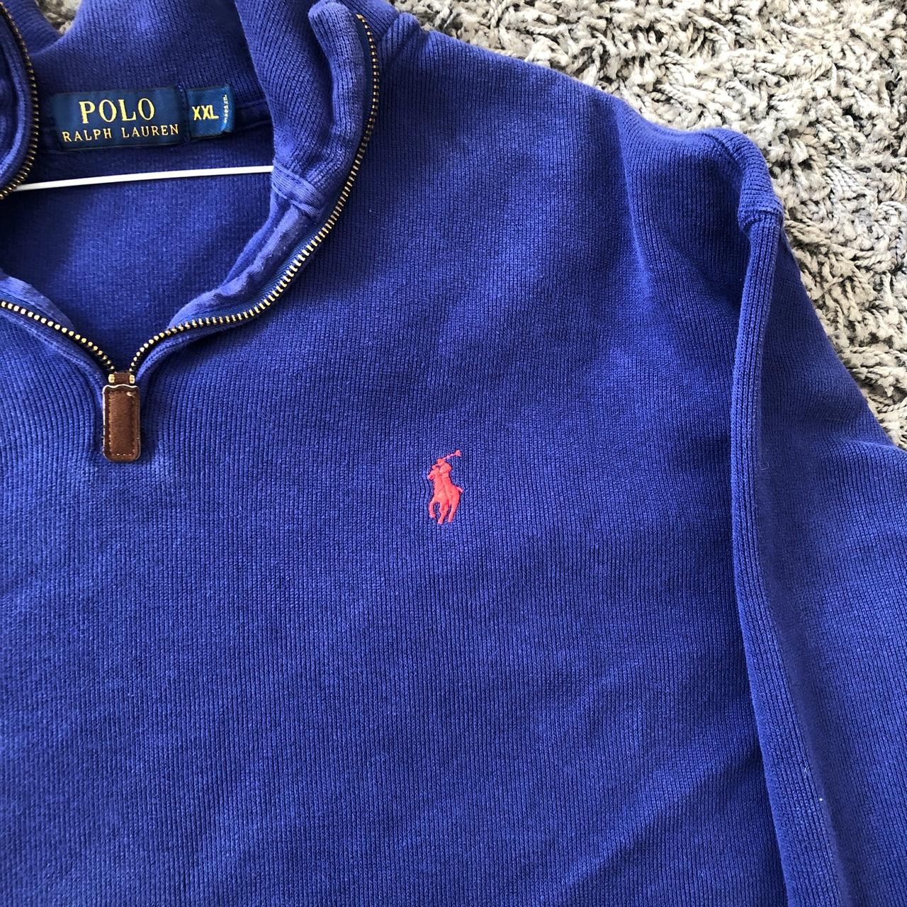 Half zip Ralph Lauren sweater / jumper in blue. Size... - Depop