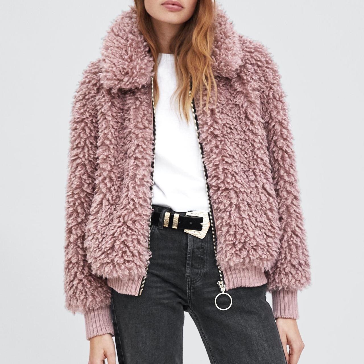 zara pink shearling jacket