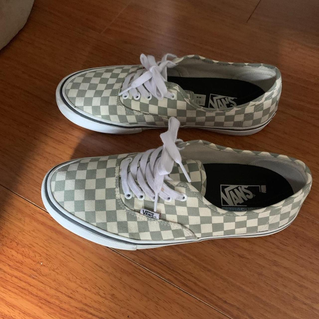 lime green and white checkered vans Barely worn... - Depop