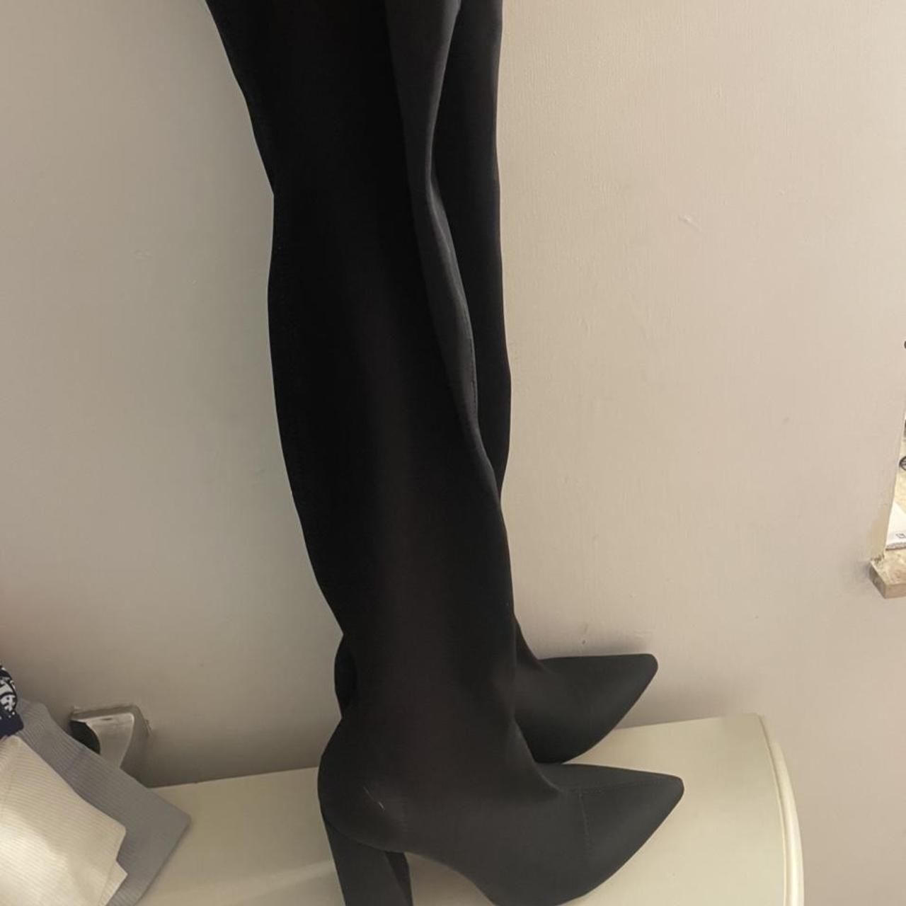 plt black high point lycra thigh high boot size... Depop