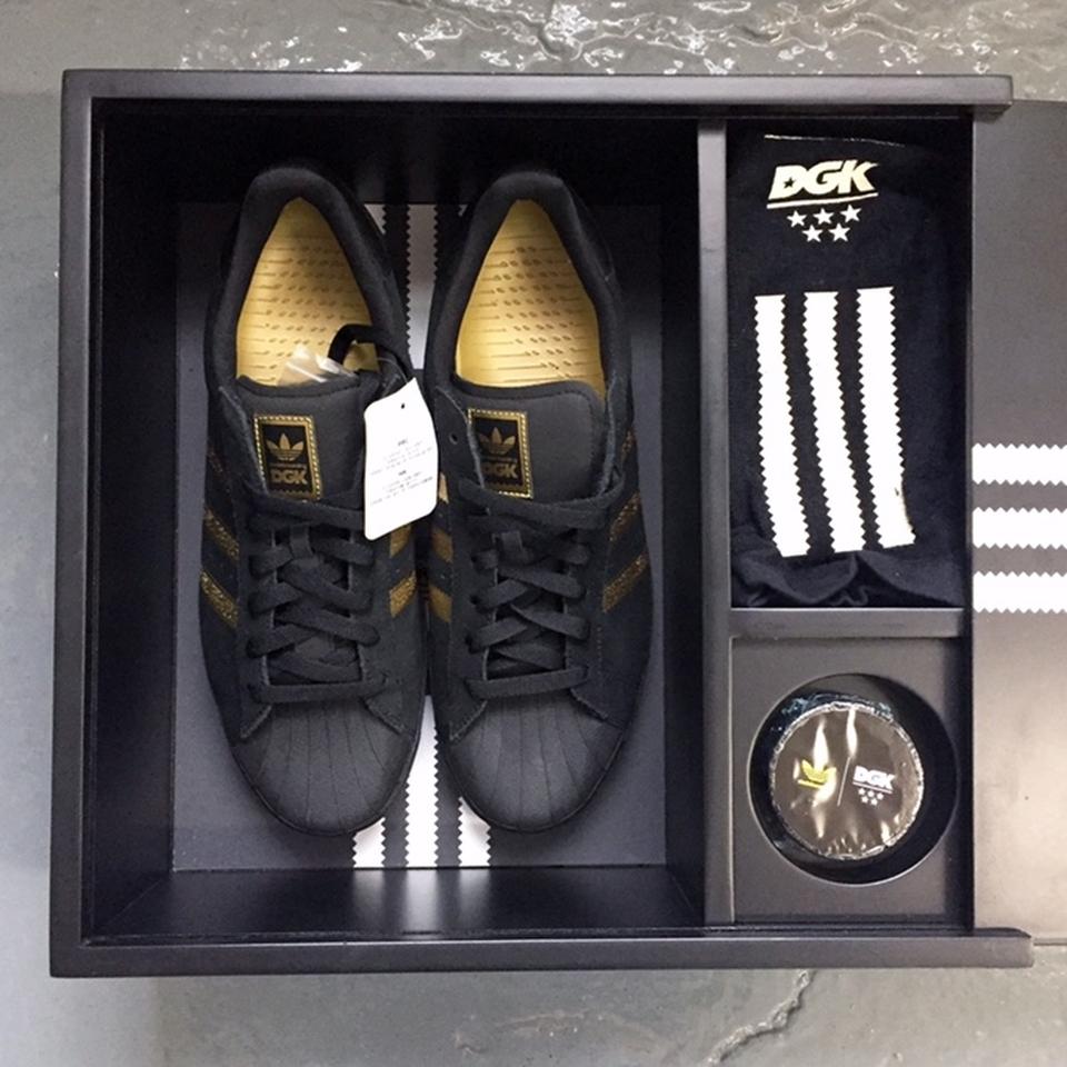 DGK x Adidas Superstars Black and gold superstars. Depop