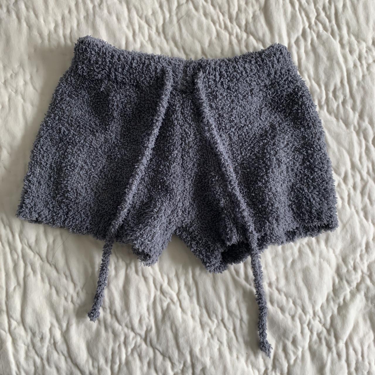 fuzzy grey booty shorts with drawstring Depop