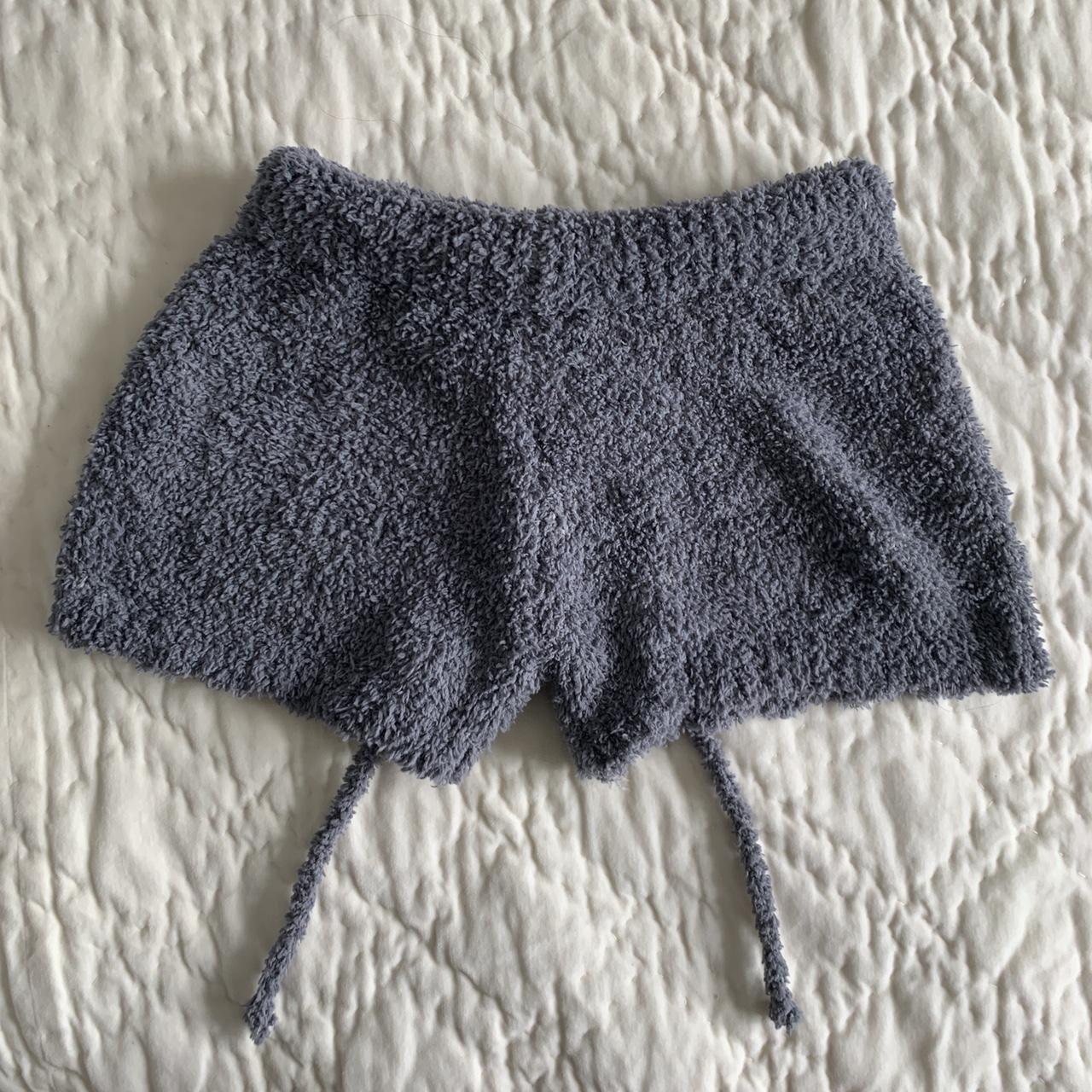 fuzzy grey booty shorts with drawstring Depop