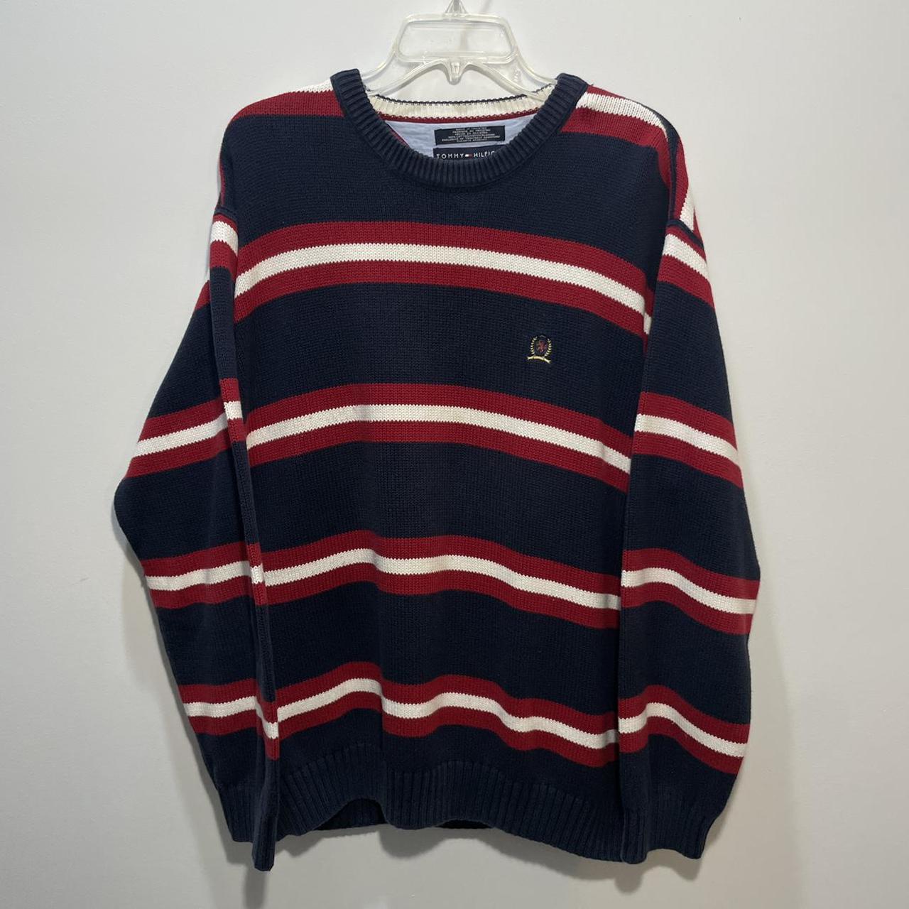 2000s Tommy Hilfiger Striped Knit Cotton Pullover... - Depop