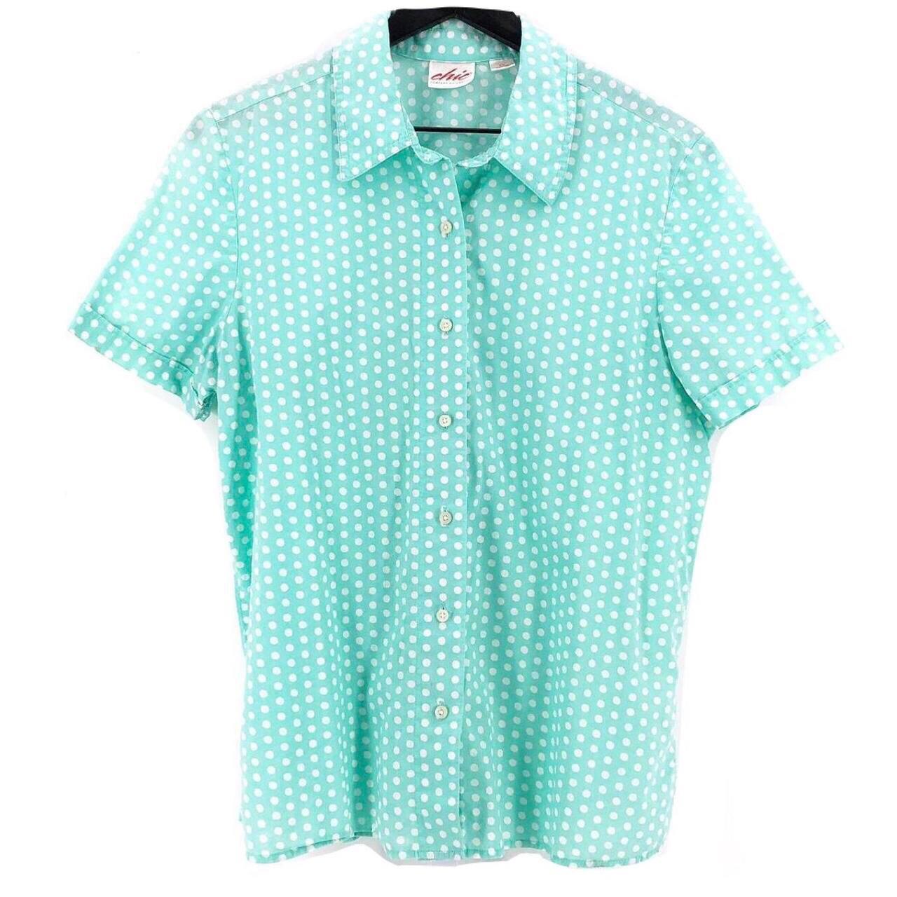 90s vintage pastel mint green polka dot shirt... - Depop