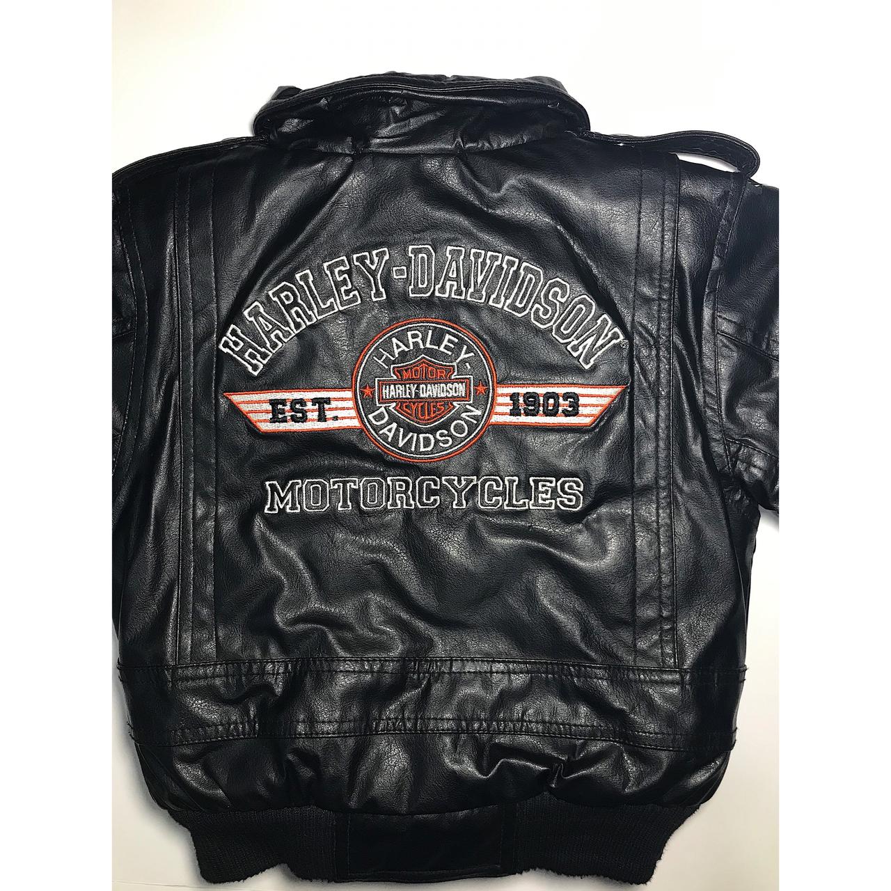 Vtg Harley Davidson Black Leather Logo - Depop