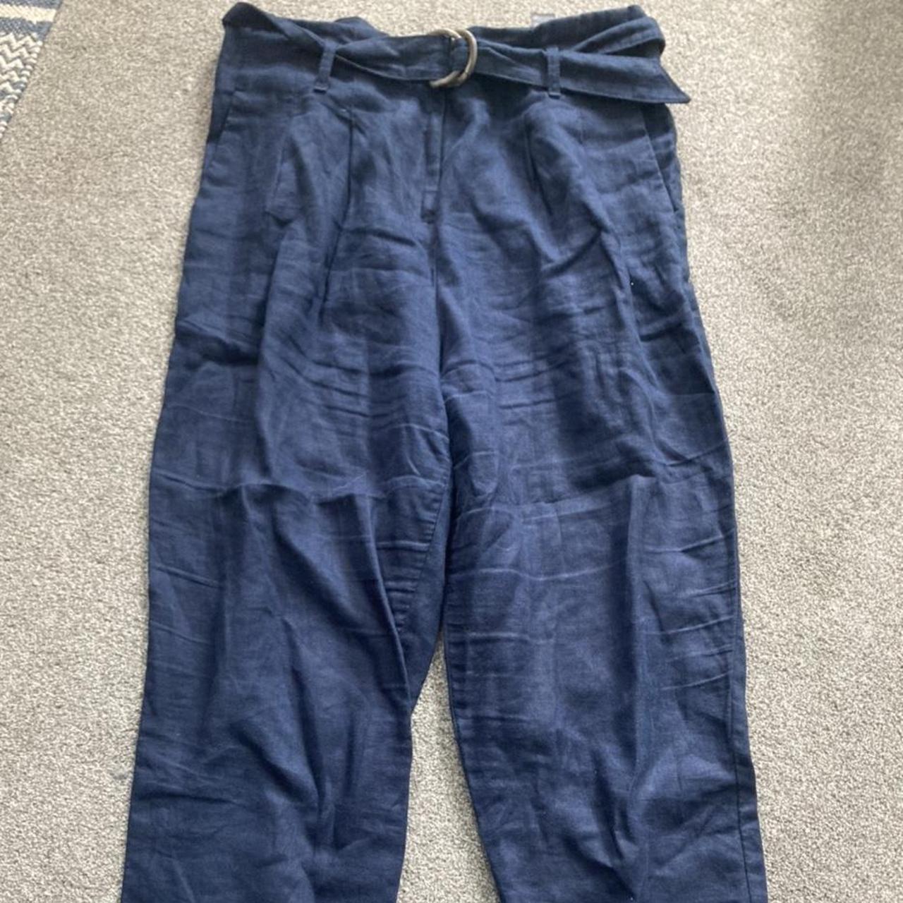 M&S linen navy trousers Perfect for summer. Can... - Depop