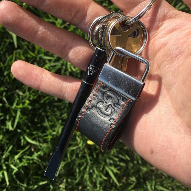 Black Monogram Leather Keychain