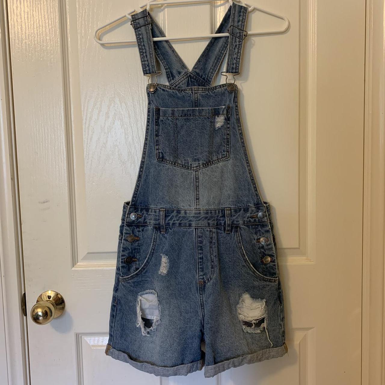 Thrifted short overalls! Rolled up with distressed... - Depop