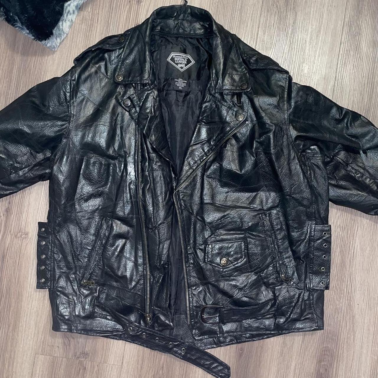 VINTAGE 90s genuine leather oversized biker... - Depop