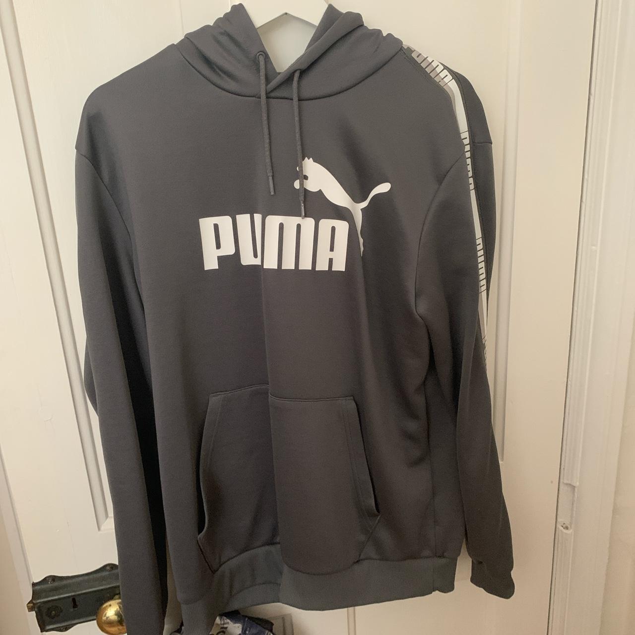 Puma Men's Silver and Grey Hoodie | Depop