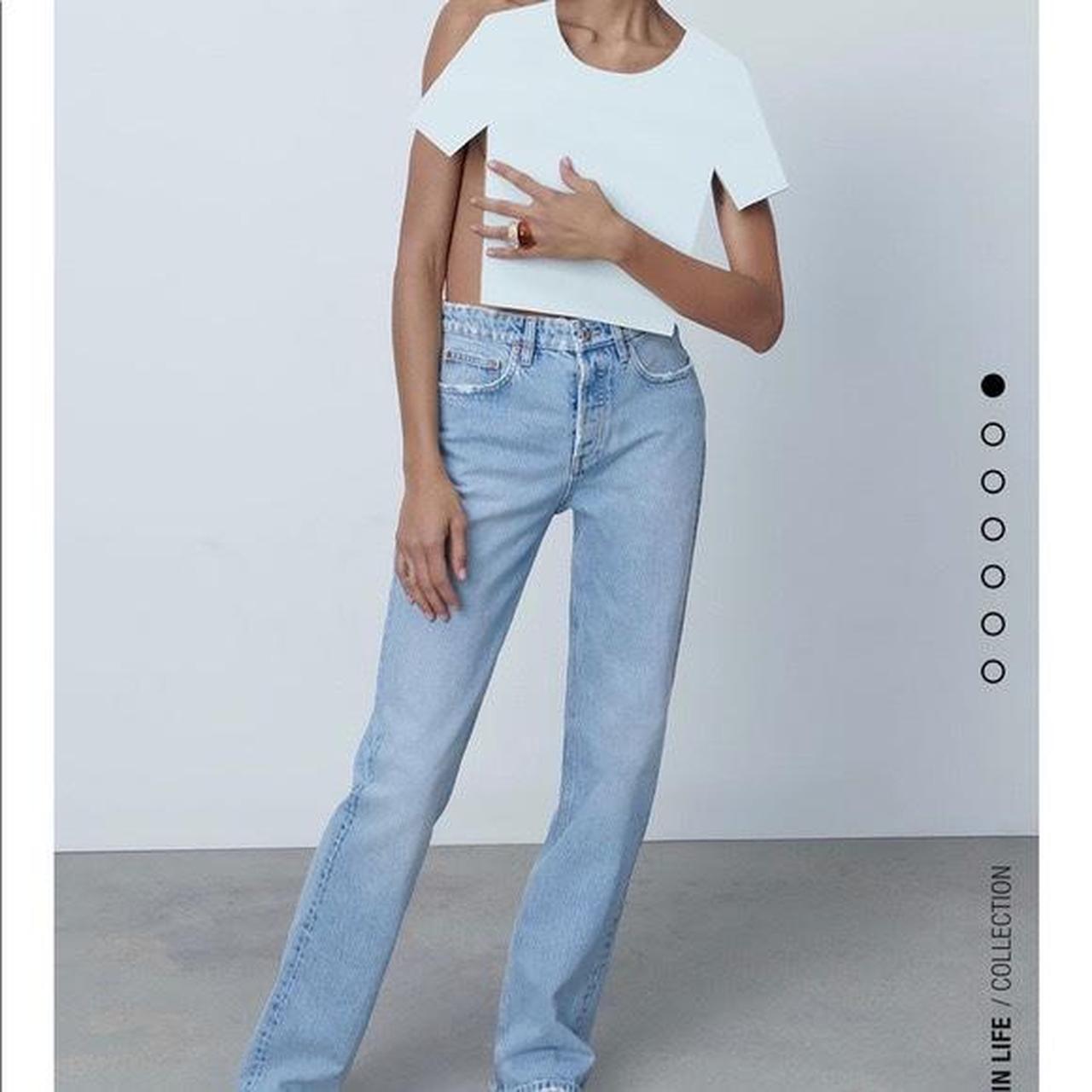 zara straight leg mid rise jeans in light blue