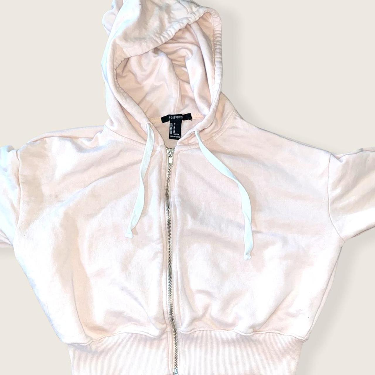 forever 21 pink zip up hoodie - size medium - in... - Depop