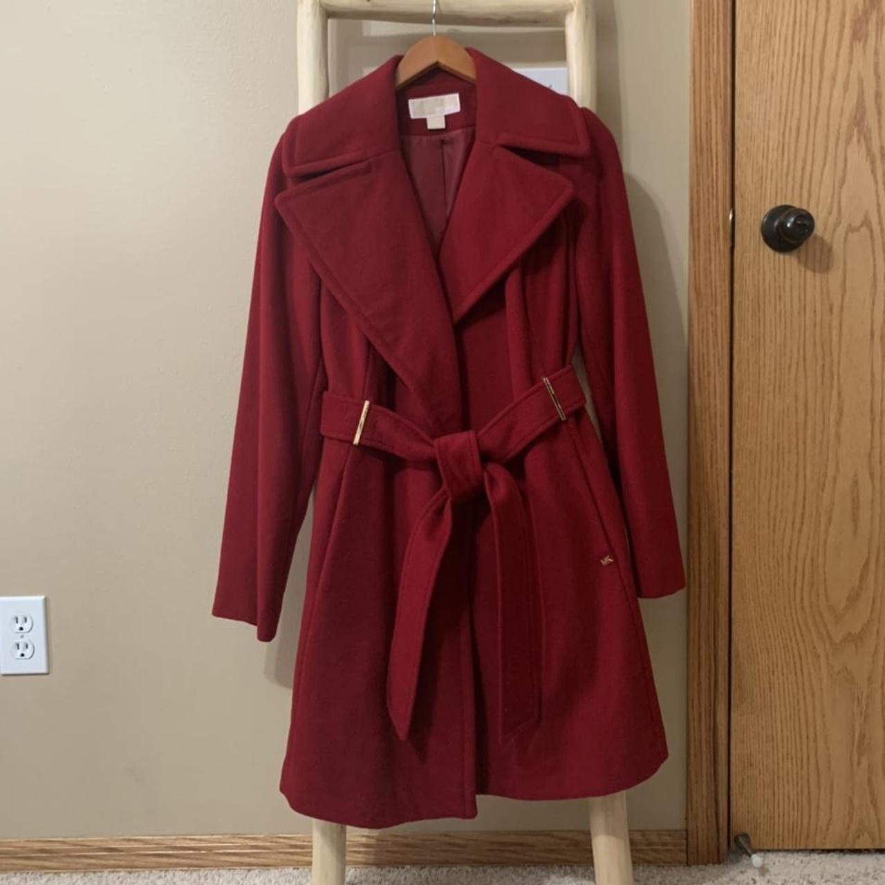 Michael kors red hot sale leather trench coat