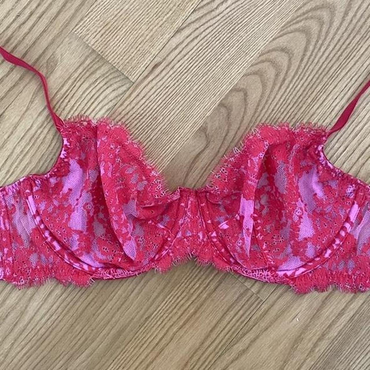 Victorias Secret Pink Lace Bra In A Balconette Cup Depop