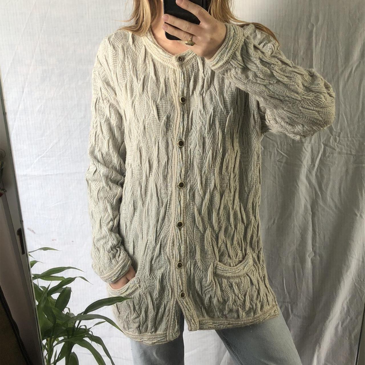 🍃 Pale blue and green knit cardigan 🐏 100% merino... - Depop